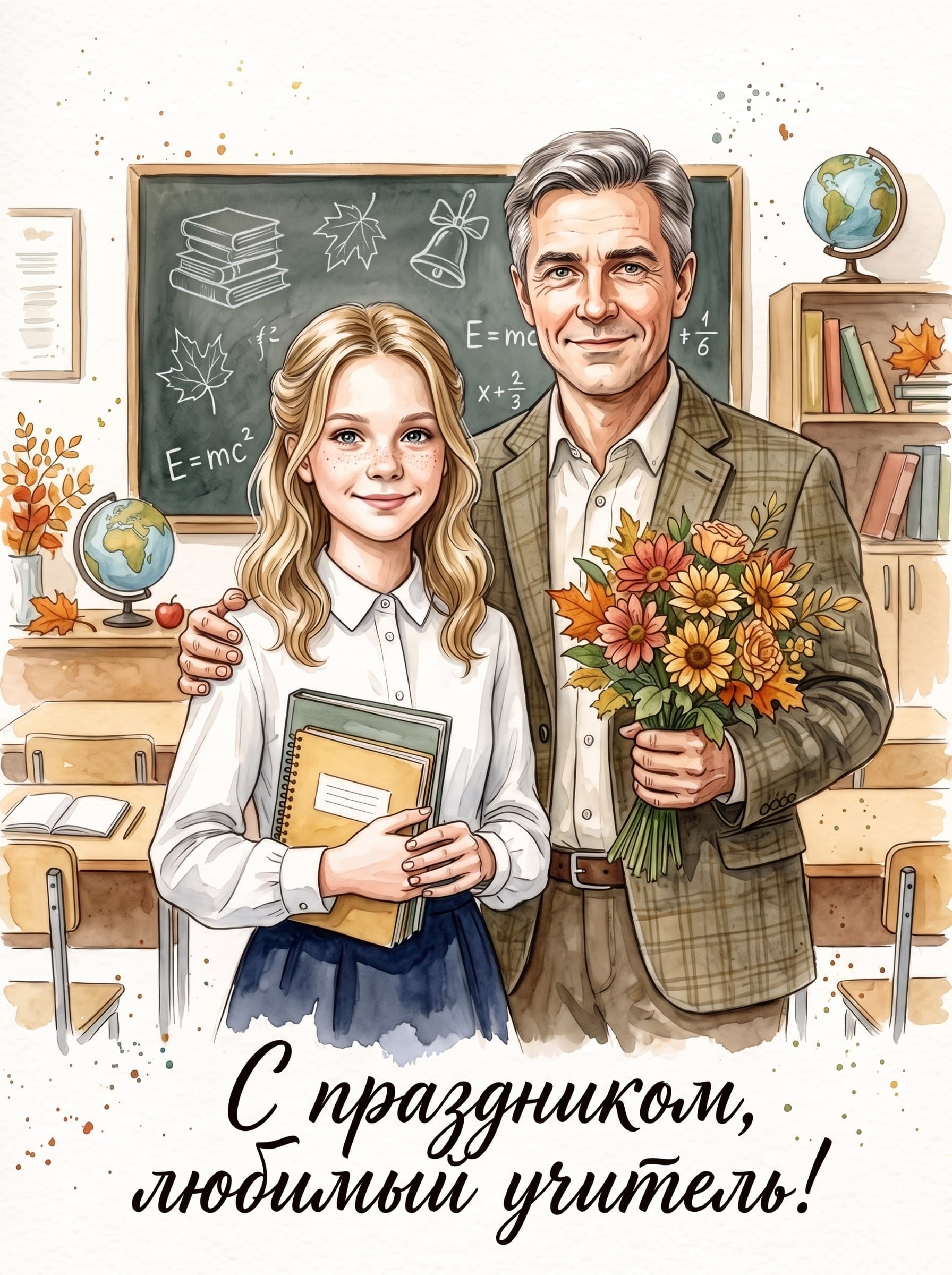 Открытка на День учителя для девочки